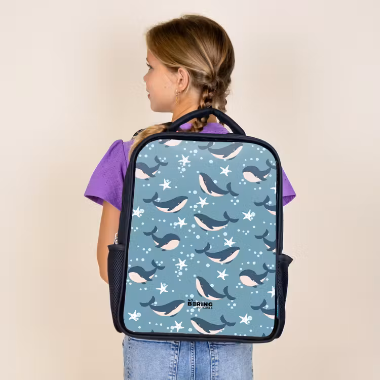 Kids backpack - Black - Whales with starfish pattern blue — 4