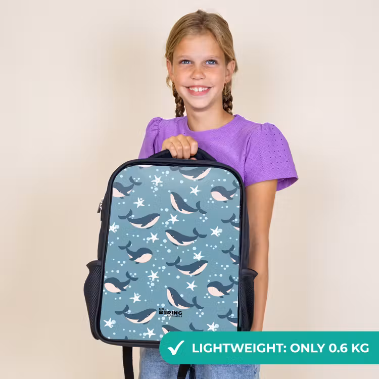 Kids backpack - Black - Whales with starfish pattern blue — 8
