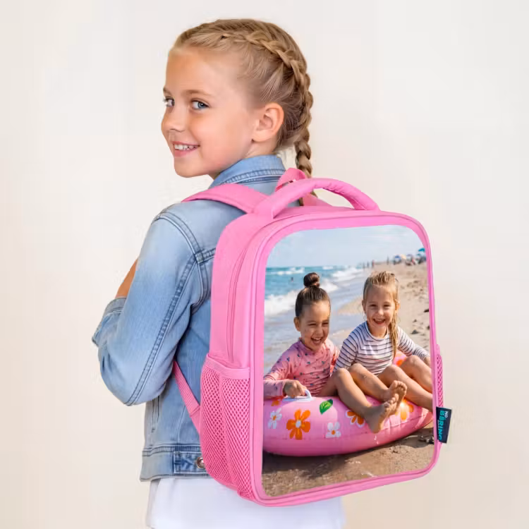 Children's backpack pink with own photo — 2