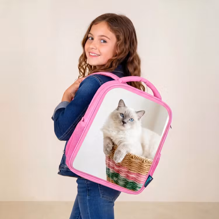 Children's backpack pink with own photo — 4