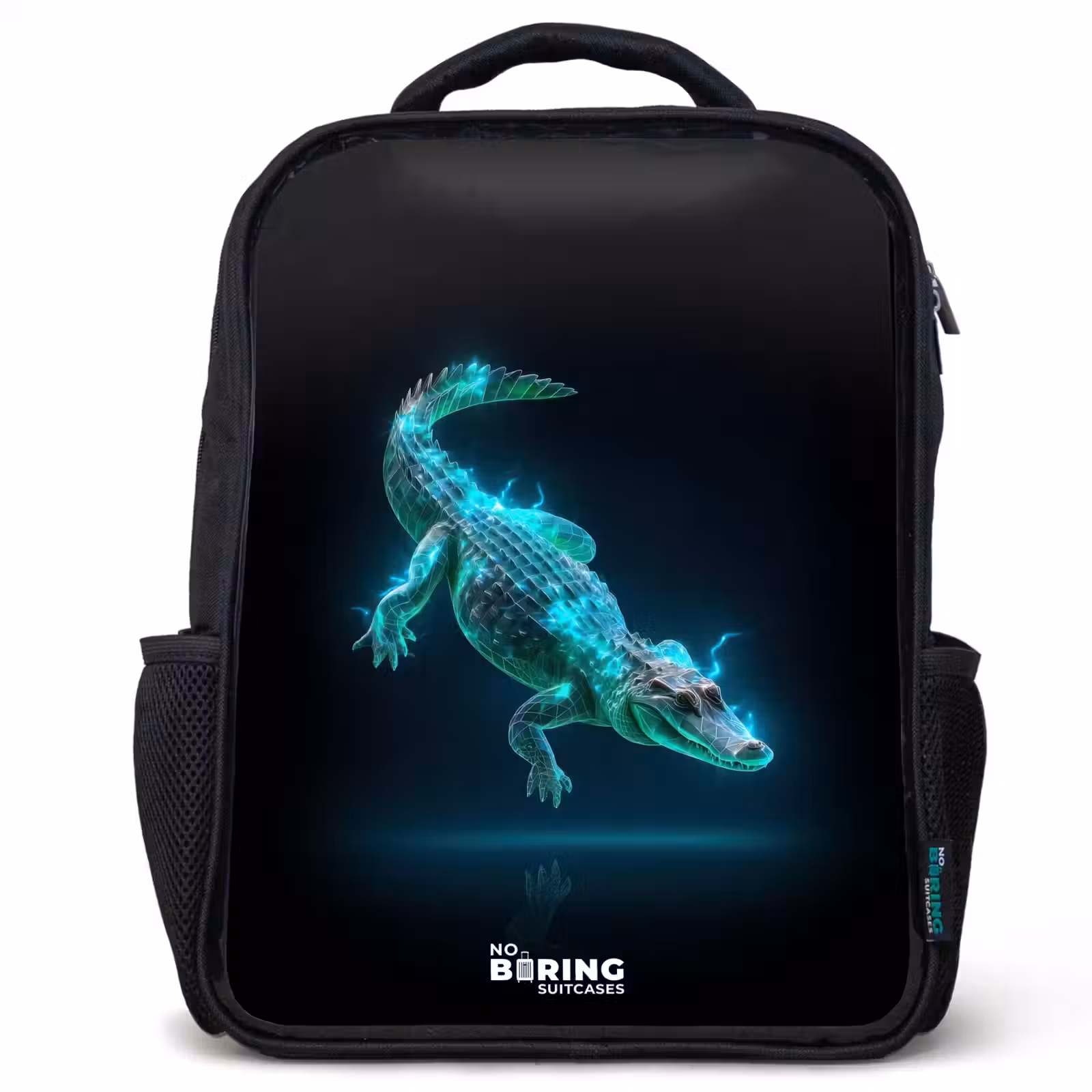 Kids backpack - Black - Cyber crocodile in action pose — 1