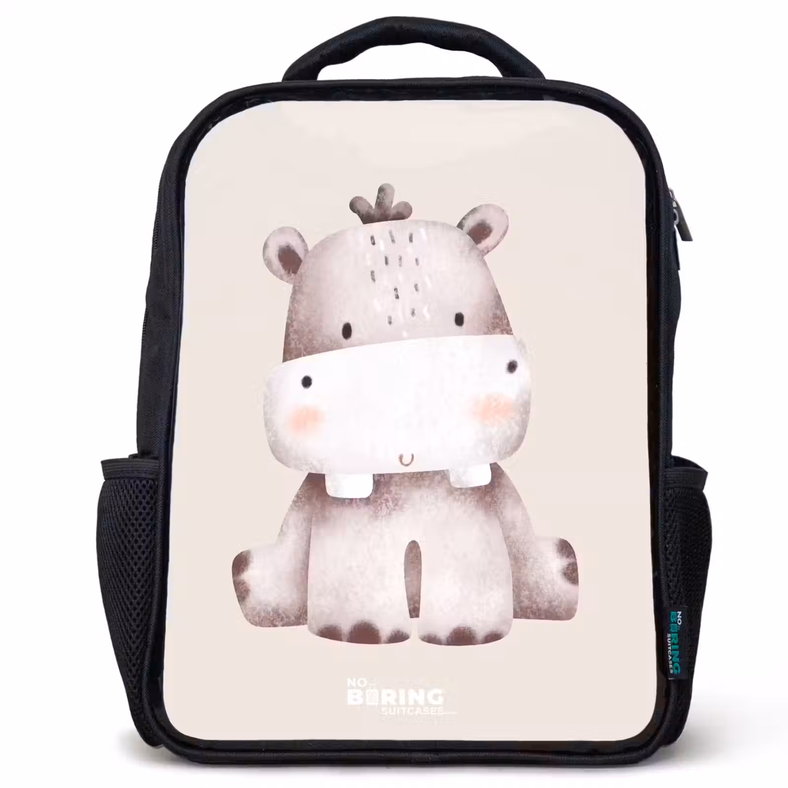 Kids backpack - Black - Hippo on beige background illustration — 1