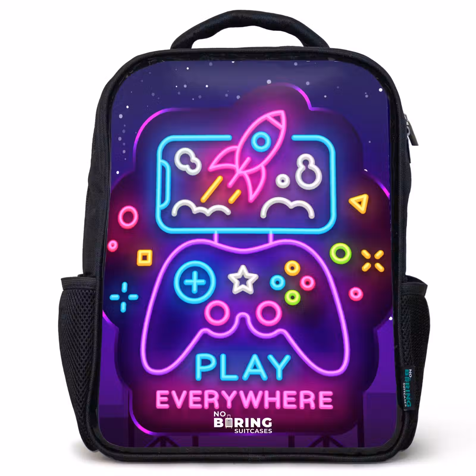 Kids backpack - Black - Neon illustration with a controller — 1