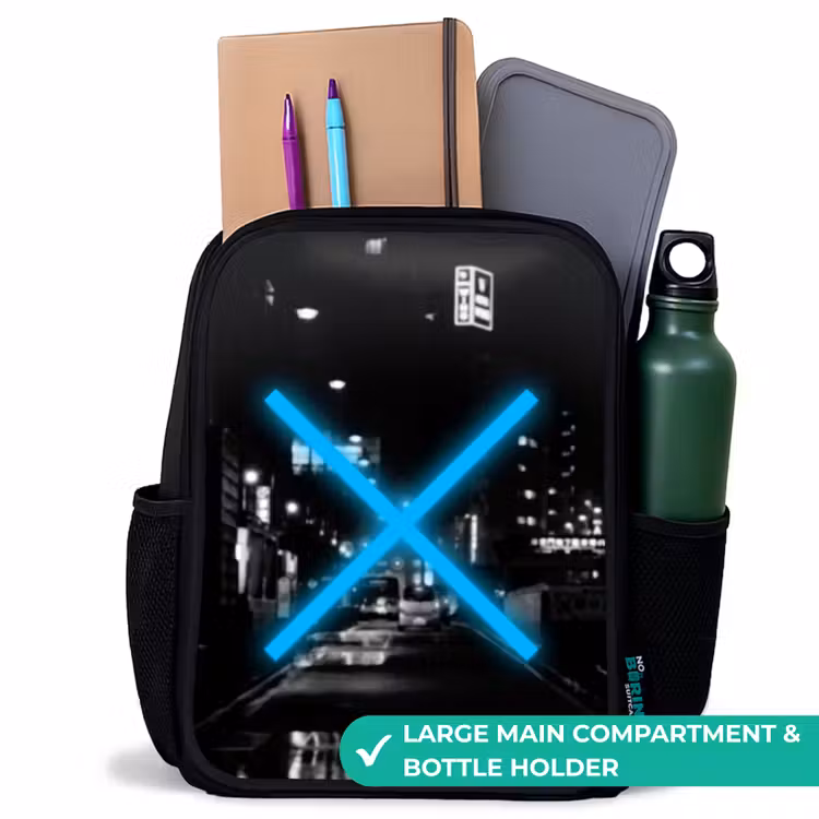 Kids backpack - Black - Bright blue cross in a night scene — 10