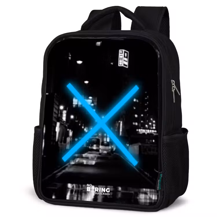 Kids backpack - Black - Bright blue cross in a night scene — 6