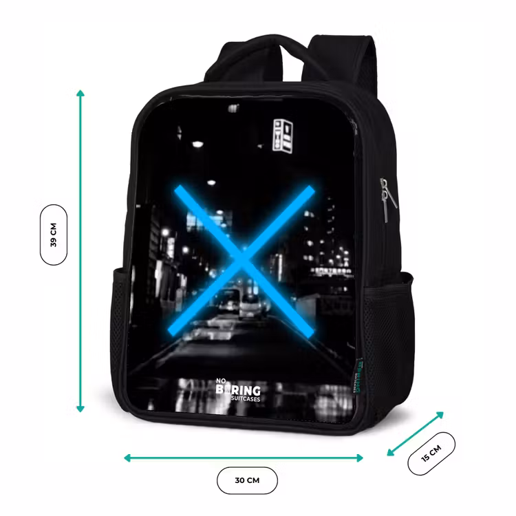 Kids backpack - Black - Bright blue cross in a night scene — 8