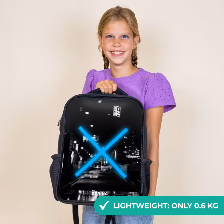 Kids backpack - Black - Bright blue cross in a night scene — 9