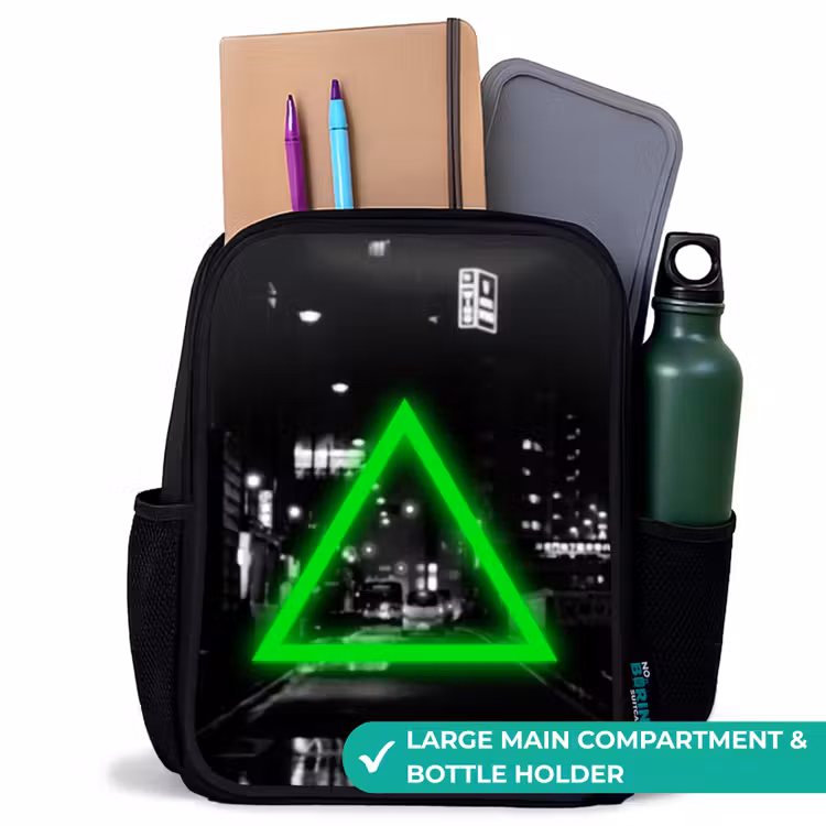 Kids backpack - Black - Bright green triangle — 10