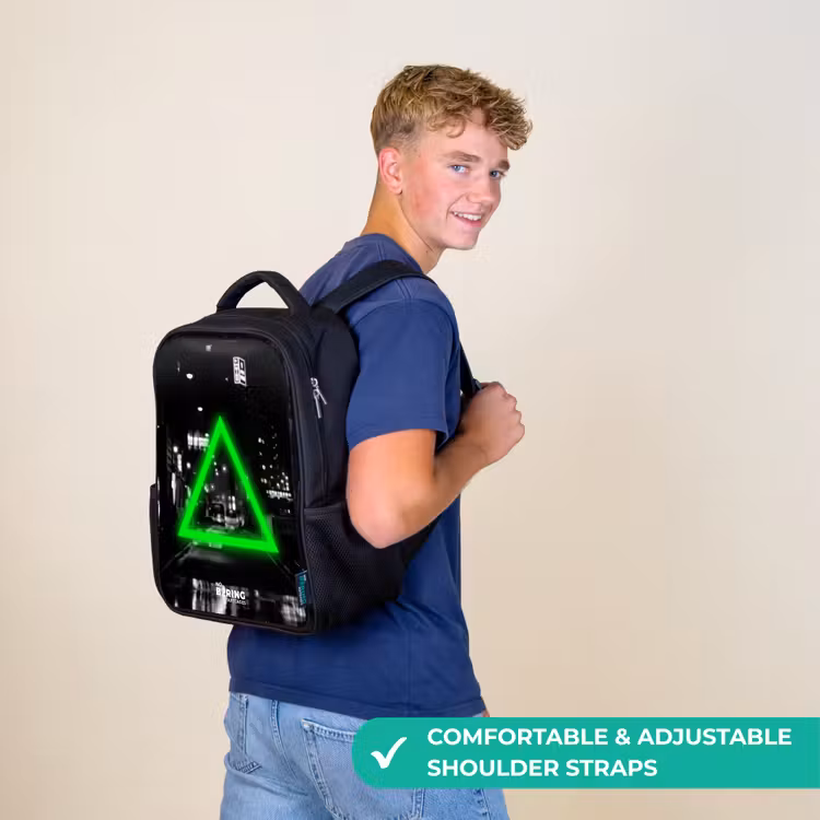 Kids backpack - Black - Bright green triangle — 11