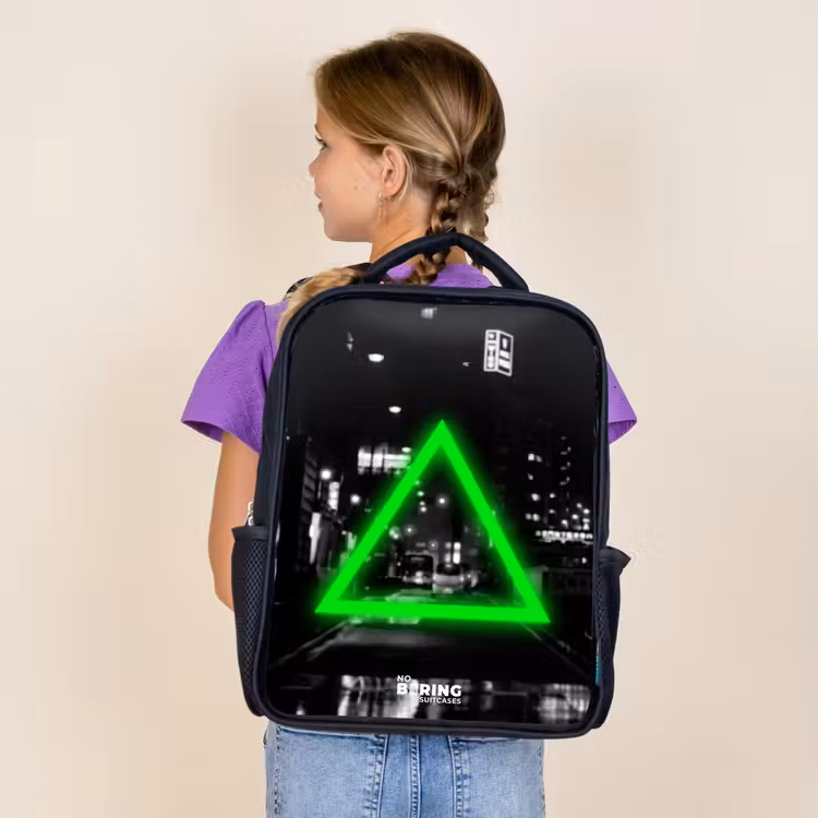 Kids backpack - Black - Bright green triangle — 4