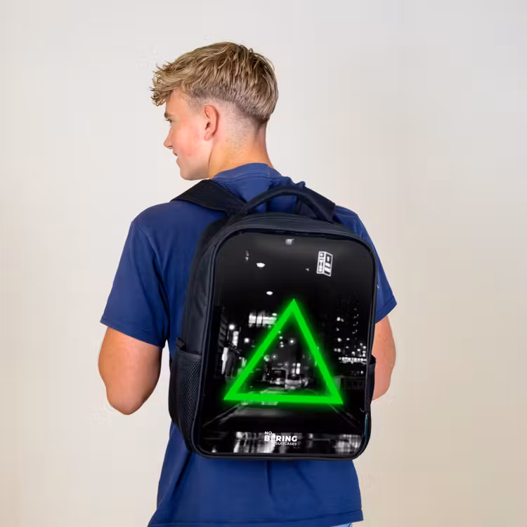 Kids backpack - Black - Bright green triangle — 5
