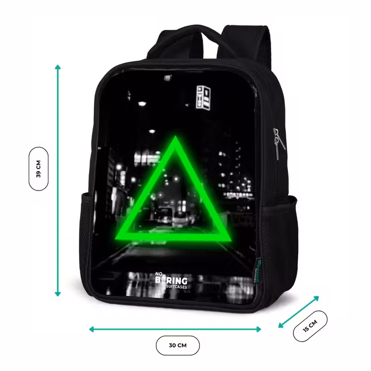 Kids backpack - Black - Bright green triangle — 8