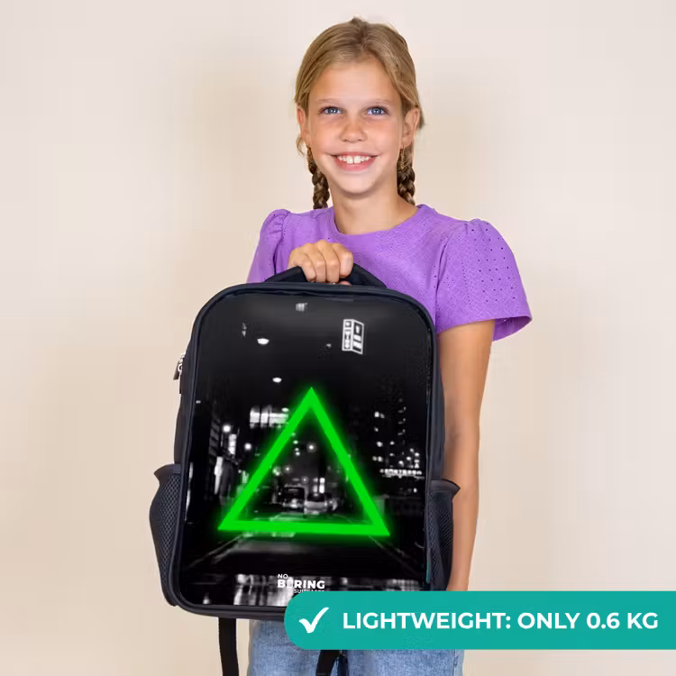 Kids backpack - Black - Bright green triangle — 9