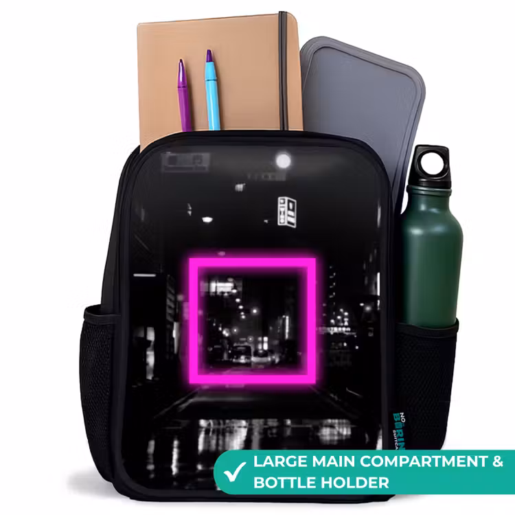 Kids backpack - Black - Bright pink square with backlit background — 10