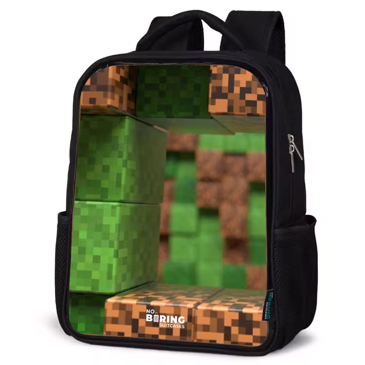 Kids backpack - Black - Close-up with pixelated blocks — 6