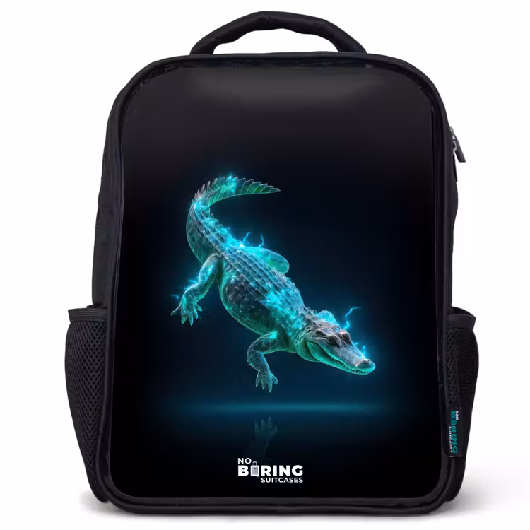 Kids backpack - Black - Cyber crocodile in action pose — 1