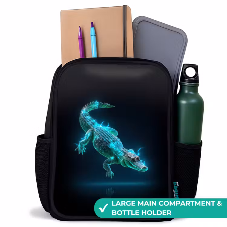 Kids backpack - Black - Cyber crocodile in action pose — 10