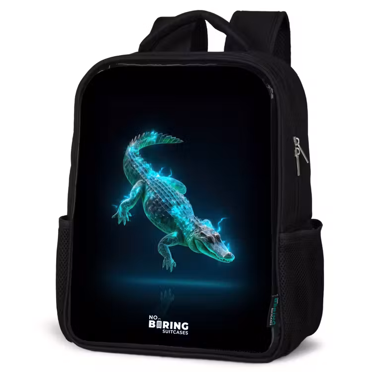 Kids backpack - Black - Cyber crocodile in action pose — 6