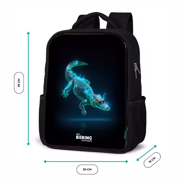 Kids backpack - Black - Cyber crocodile in action pose — 8