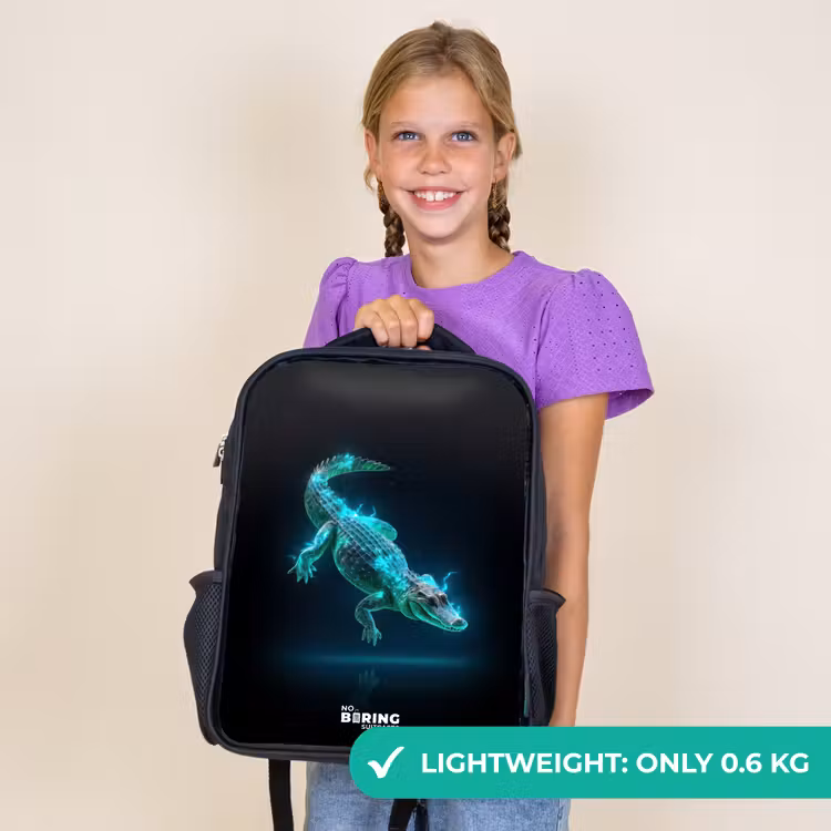 Kids backpack - Black - Cyber crocodile in action pose — 9