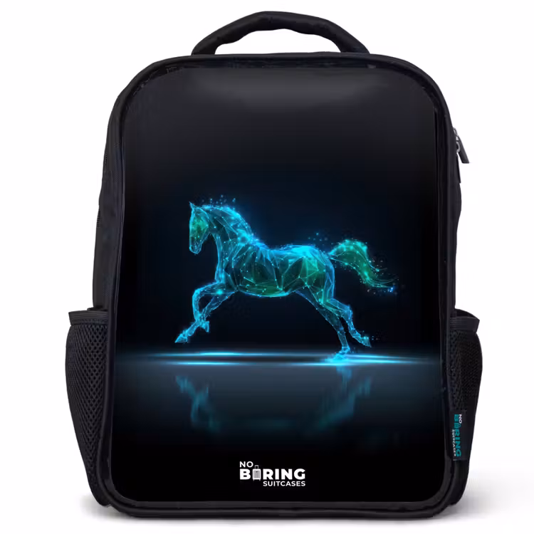 Kids backpack - Black - Futuristic galloping horse — 1