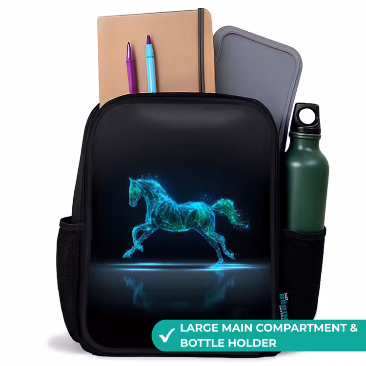 Kids backpack - Black - Futuristic galloping horse — 10