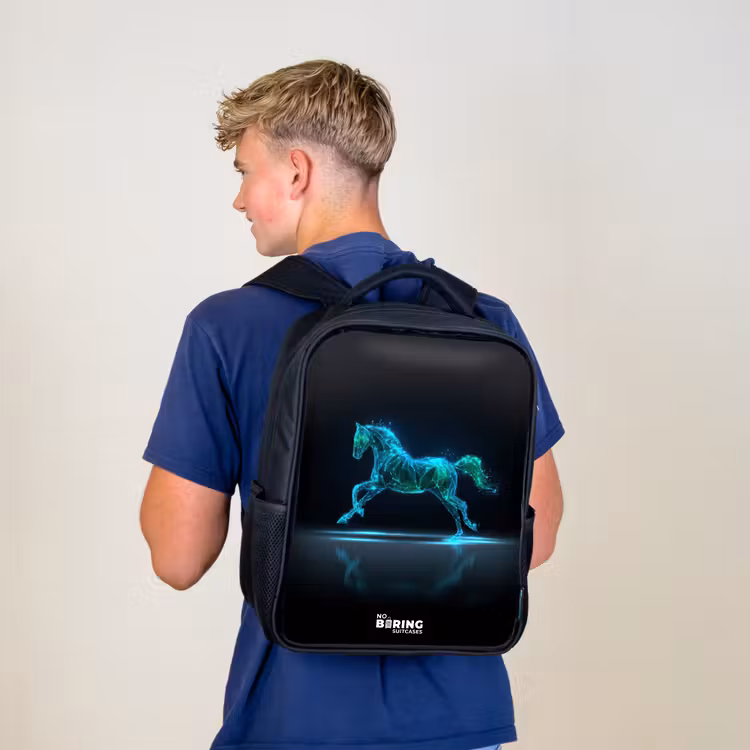 Kids backpack - Black - Futuristic galloping horse — 5