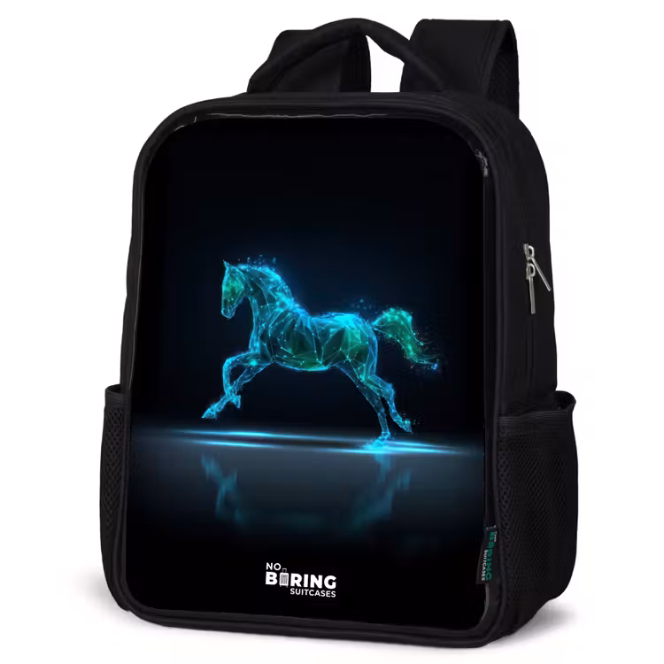 Kids backpack - Black - Futuristic galloping horse — 6