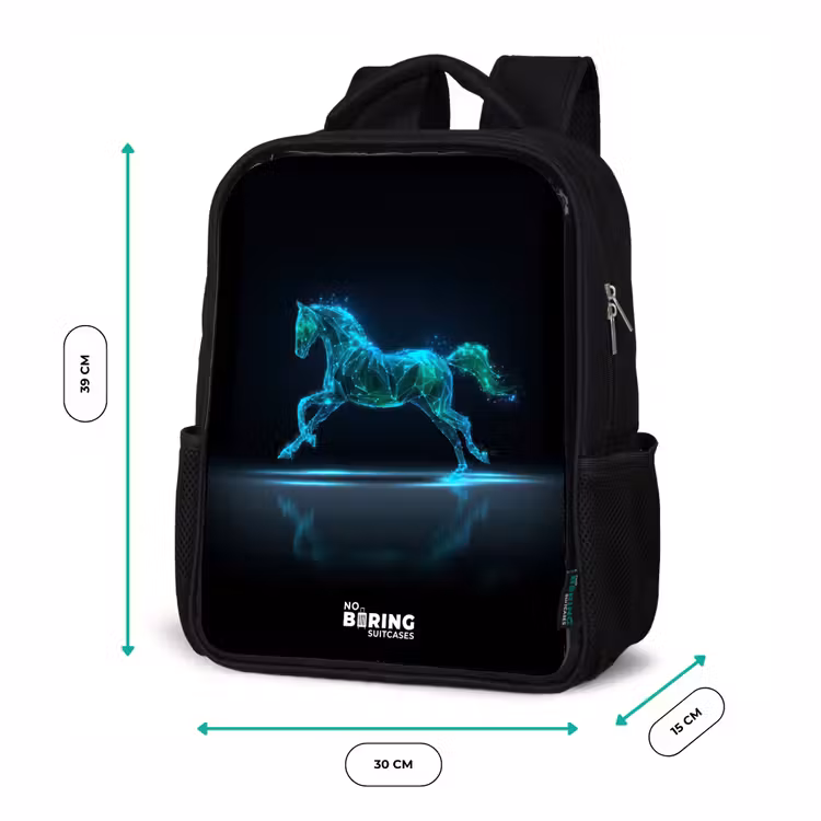Kids backpack - Black - Futuristic galloping horse — 8