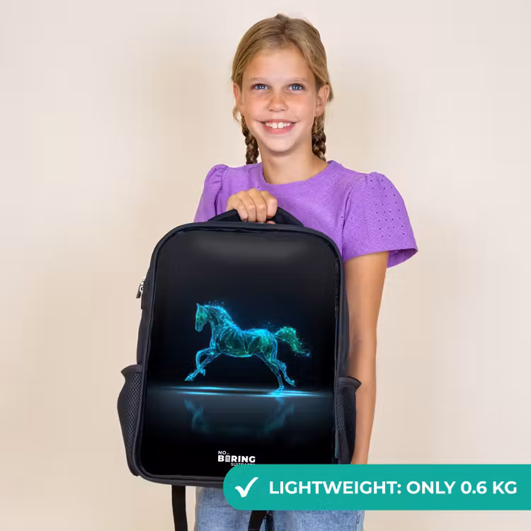 Kids backpack - Black - Futuristic galloping horse — 9