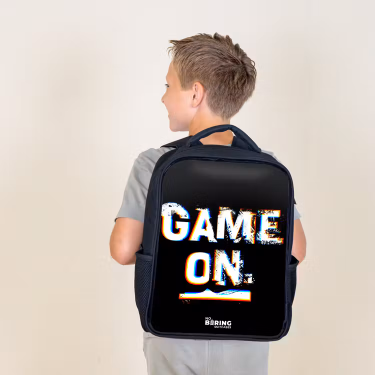 Kids backpack - Black - Game on in black and white — 2