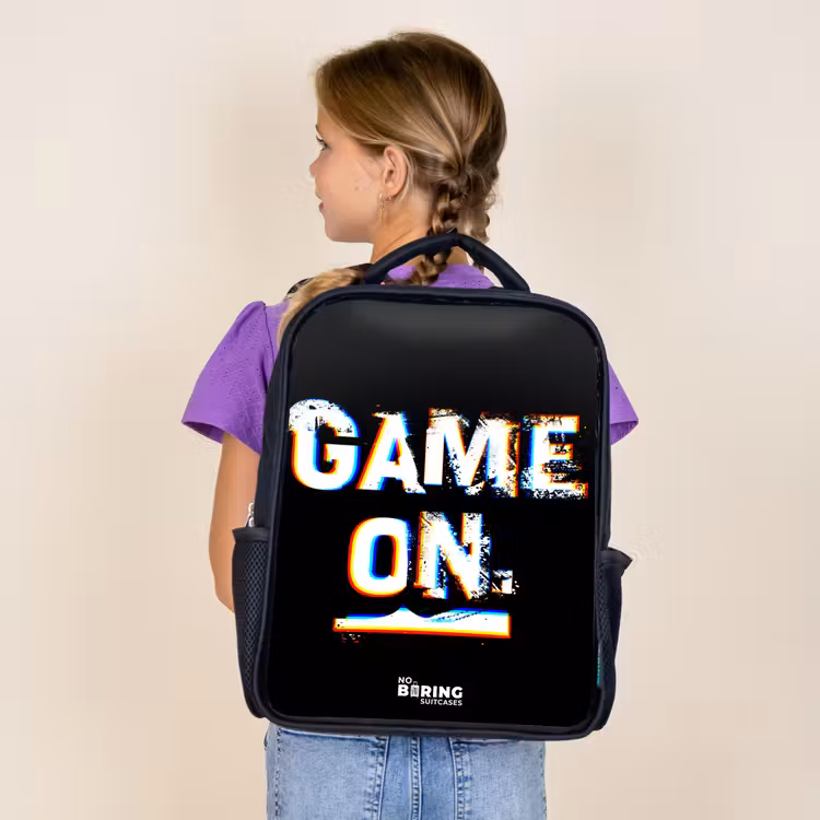 Kids backpack - Black - Game on in black and white — 4