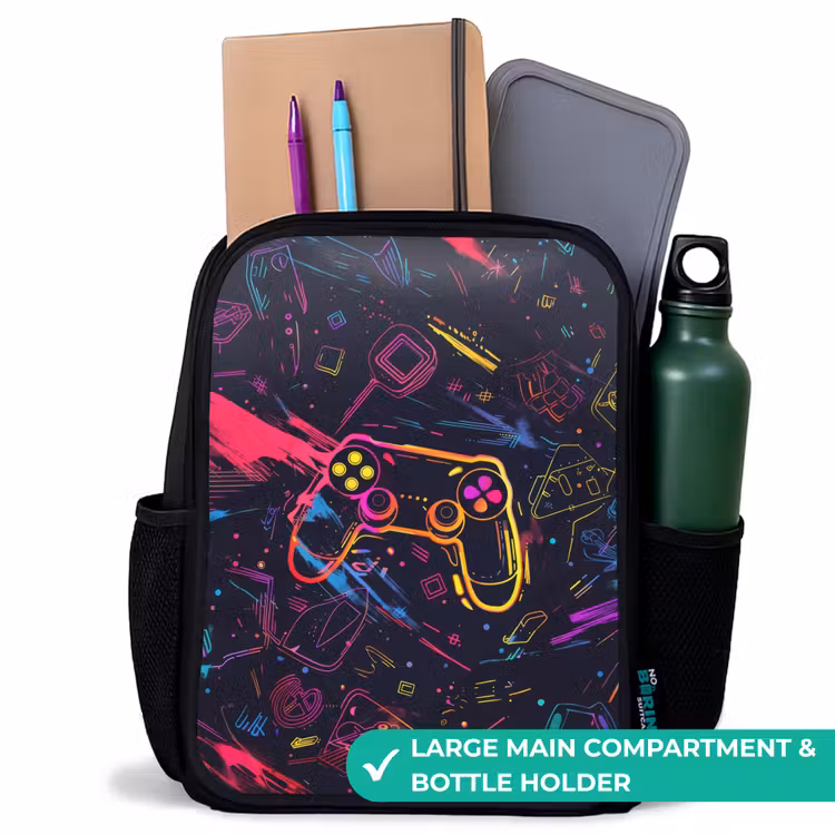 Kids backpack - Black - Gamer world in neon style — 10