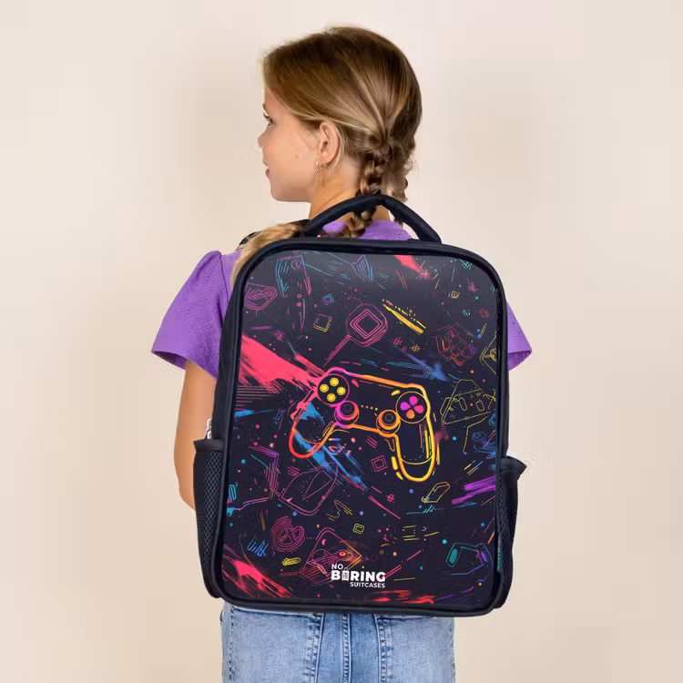 Kids backpack - Black - Gamer world in neon style — 4