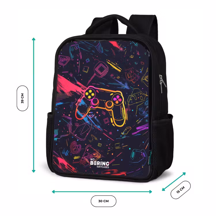 Kids backpack - Black - Gamer world in neon style — 8