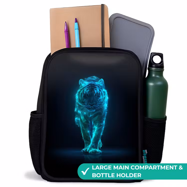 Kids backpack - Black - Glowing tiger in motion — 10