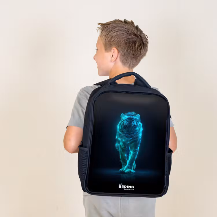 Kids backpack - Black - Glowing tiger in motion — 2