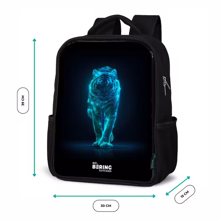 Kids backpack - Black - Glowing tiger in motion — 8