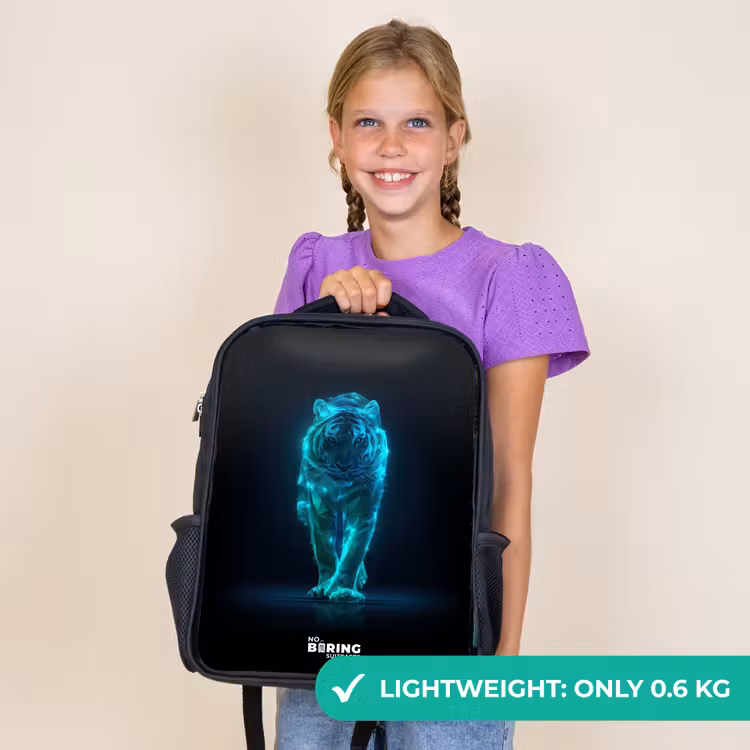 Kids backpack - Black - Glowing tiger in motion — 9