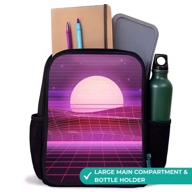 Kids backpack - Black - Grid landscape with sun — 10
