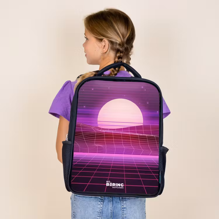Kids backpack - Black - Grid landscape with sun — 4