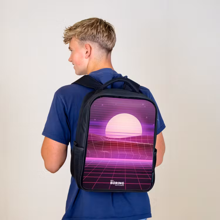 Kids backpack - Black - Grid landscape with sun — 5
