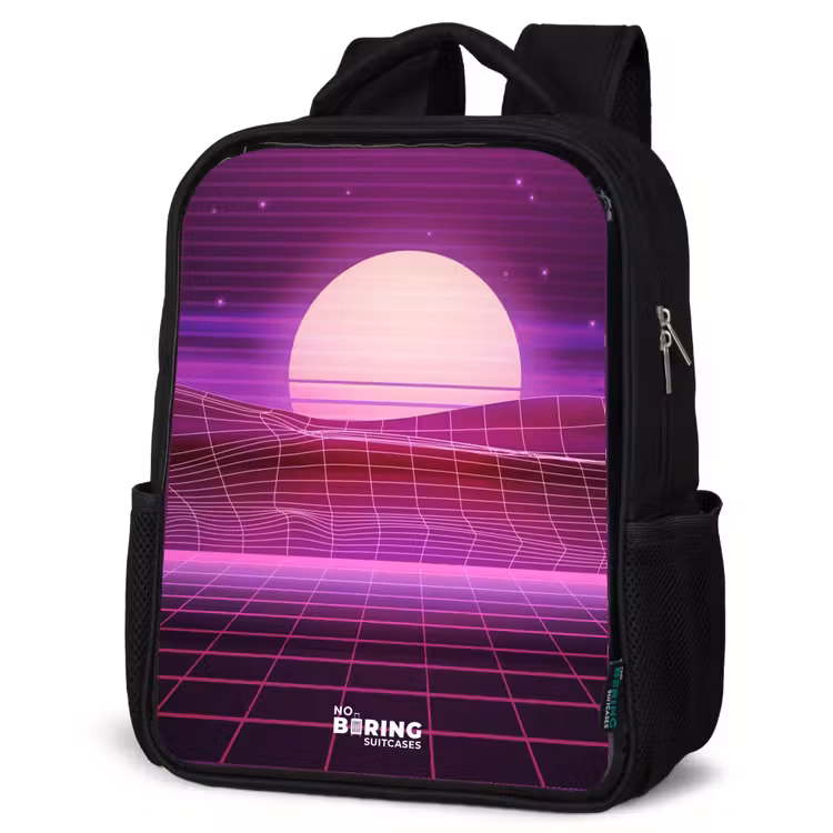 Kids backpack - Black - Grid landscape with sun — 6