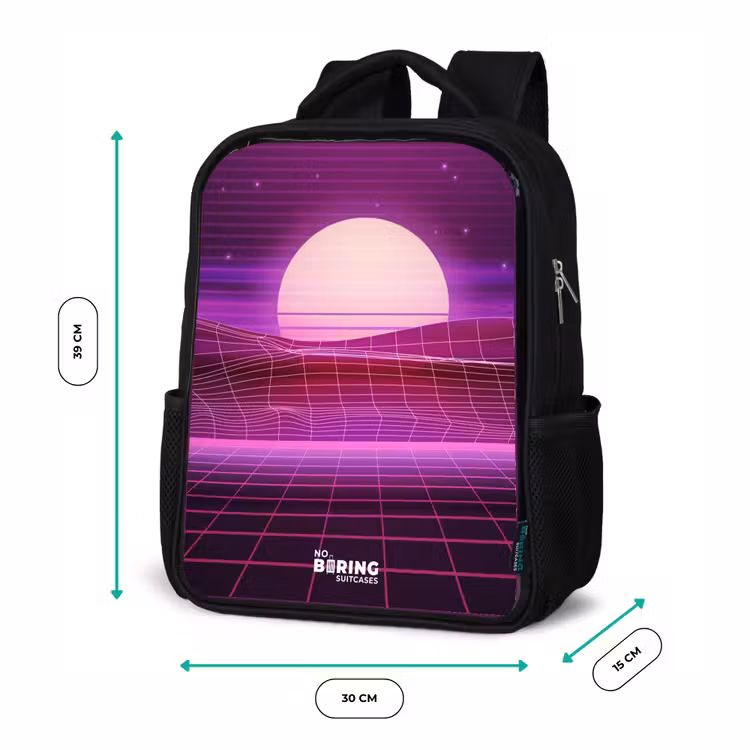 Kids backpack - Black - Grid landscape with sun — 8