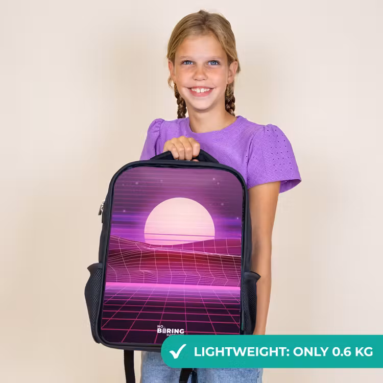 Kids backpack - Black - Grid landscape with sun — 9