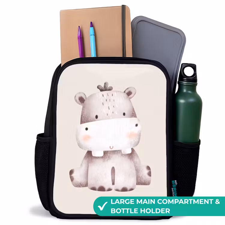 Kids backpack - Black - Hippo on beige background illustration — 10