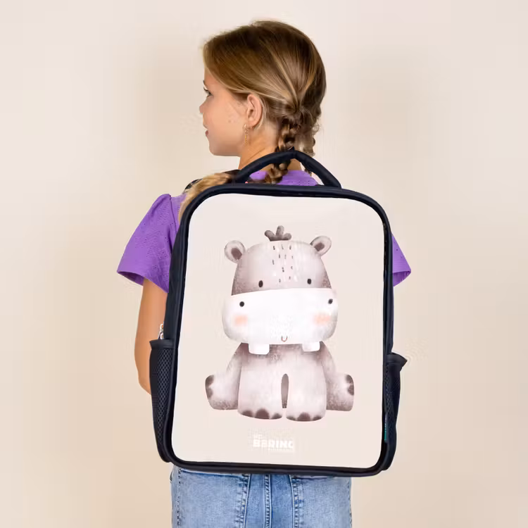 Kids backpack - Black - Hippo on beige background illustration — 4