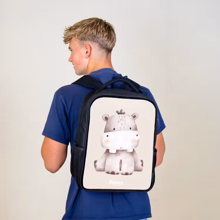 Kids backpack - Black - Hippo on beige background illustration — 5