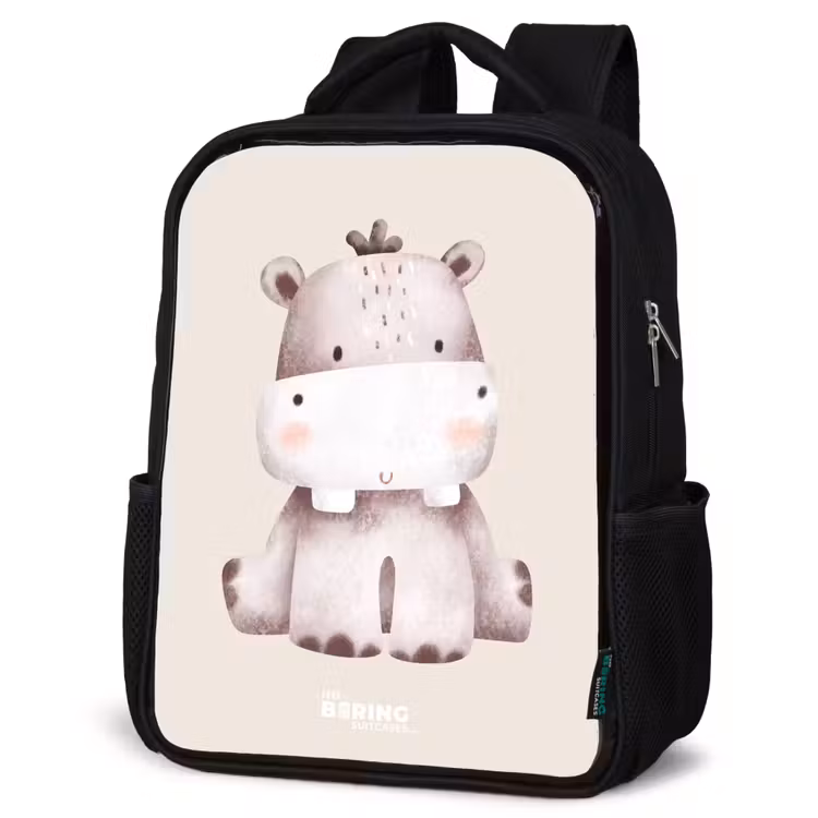 Kids backpack - Black - Hippo on beige background illustration — 6