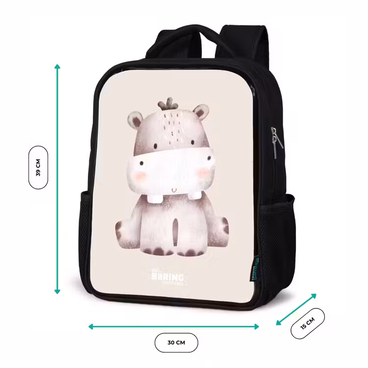 Kids backpack - Black - Hippo on beige background illustration — 8